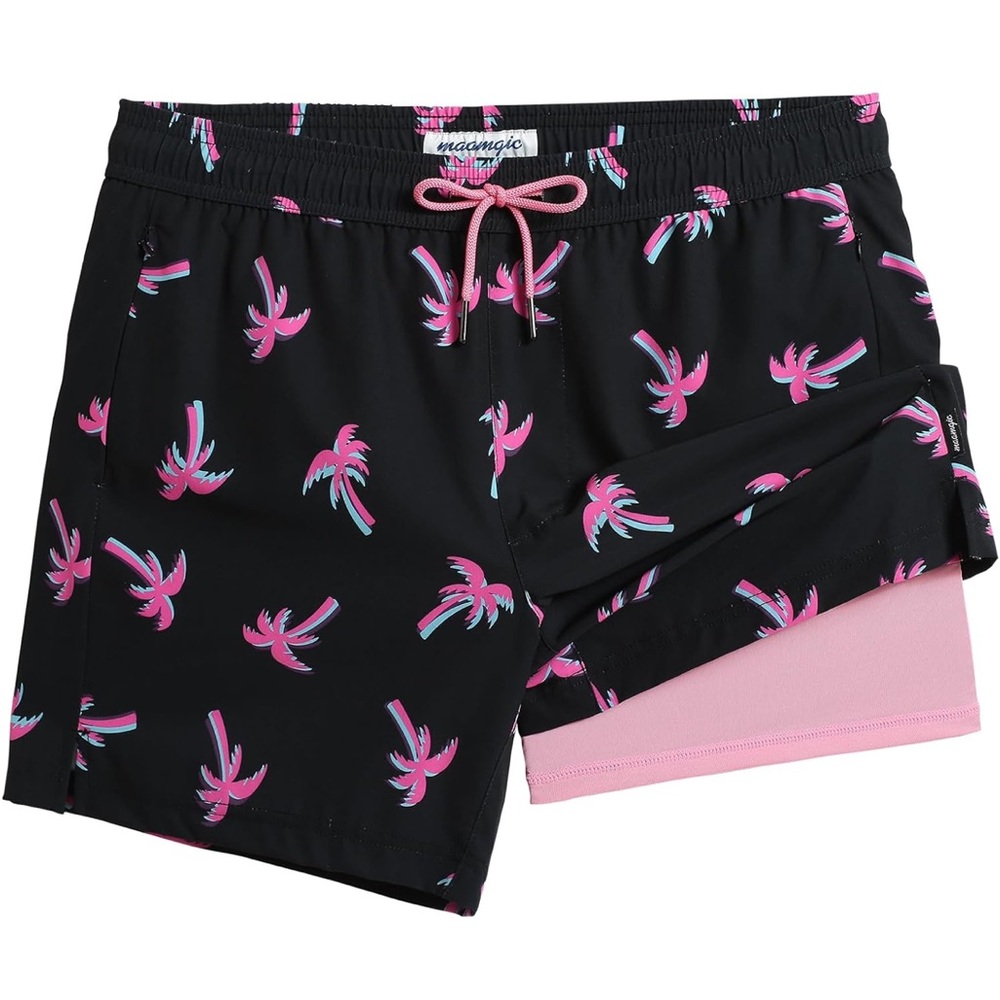 Mens Swim Trunks with Compression Liner 5" Stretch Beach Shorts